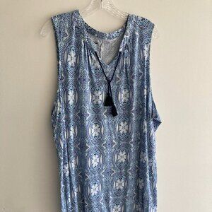 Comfortable 3X Blue & White Sleeveless Dress